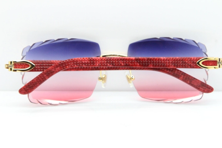 Cartier Rimless 8300816 Marble Red Aztec Sunglasses In Gold Blue Mix White Pink Lens