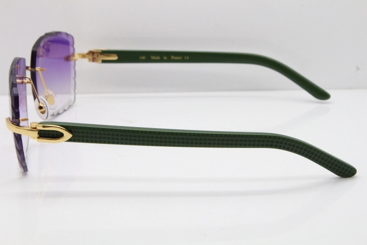 Cartier Rimless 8300816 Green Aztec Sunglasses In Gold Purple Lens