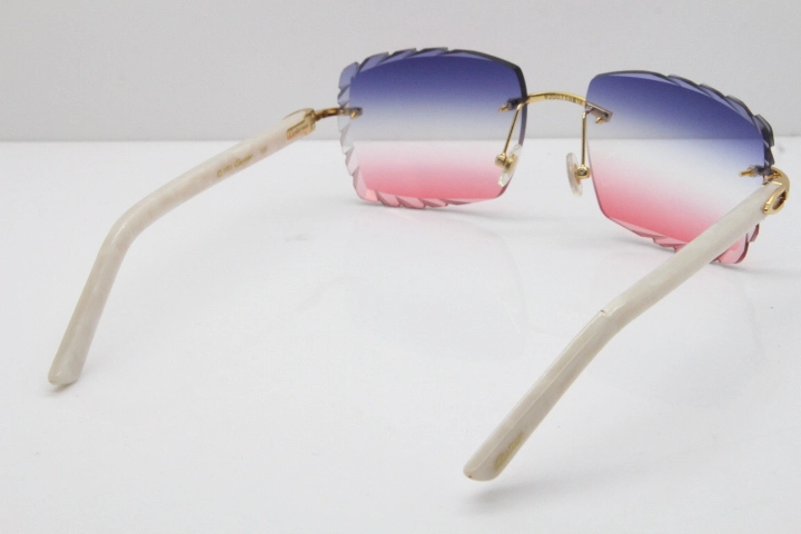 Cartier Rimless 8300816 Marble White Aztec Sunglasses In Gold Blue Mix White Pink Mirror Lens