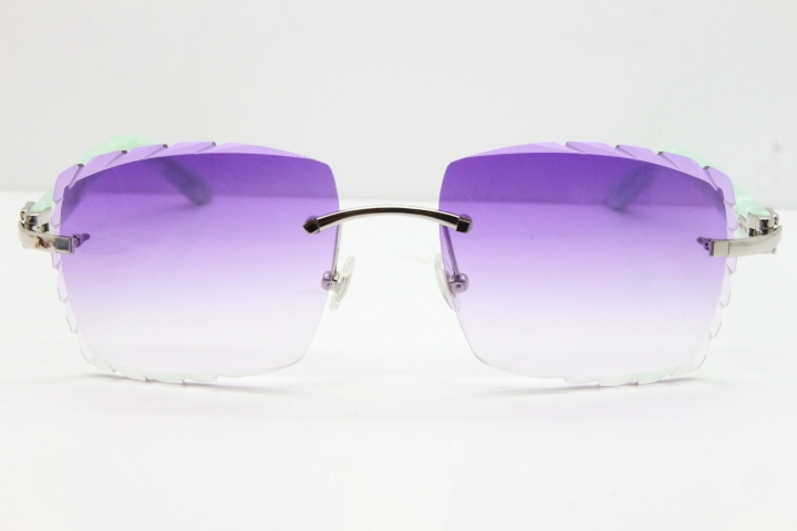 Cartier Rimless 8300816 Marble Green Actec Sunglasses In Gold Purple Lens