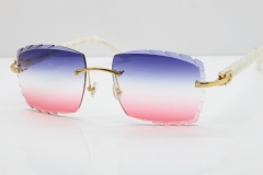 Cartier Rimless 8300816 Marble White Aztec Sunglasses In Gold Blue Mix White Pink Lens