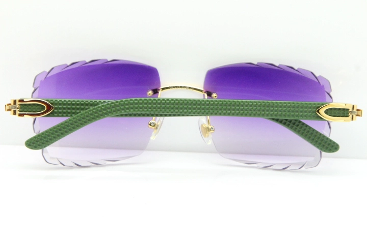 Cartier Rimless 8300816 Green Aztec Sunglasses In Gold Purple Lens