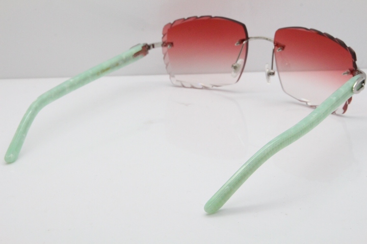 Cartier Rimless 8300816 Marble Green Aztec Sunglasses In Silver Red Lens