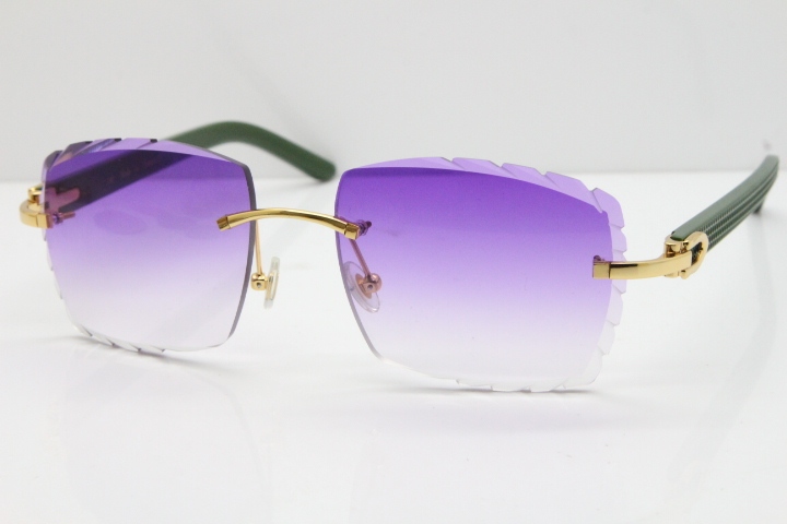 Cartier Rimless 8300816 Green Aztec Sunglasses In Gold Purple Lens