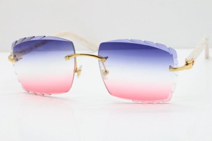 Cartier Rimless 8300816 Marble White Aztec Sunglasses In Gold Blue Mix White Pink Mirror Lens