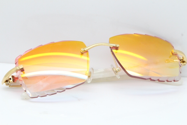 Cartier Rimless 8300816 Marble White Aztec Sunglasses In Gold Red Mirror Lens