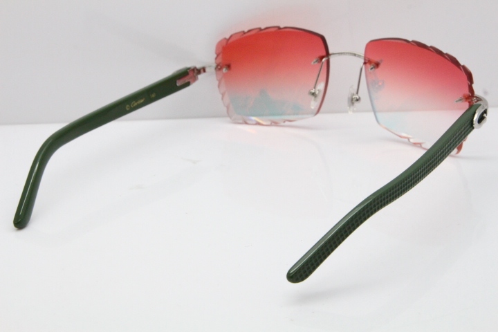 Cartier Rimless 8300816 Green Aztec Sunglasses In Gold Red Mirror Lens