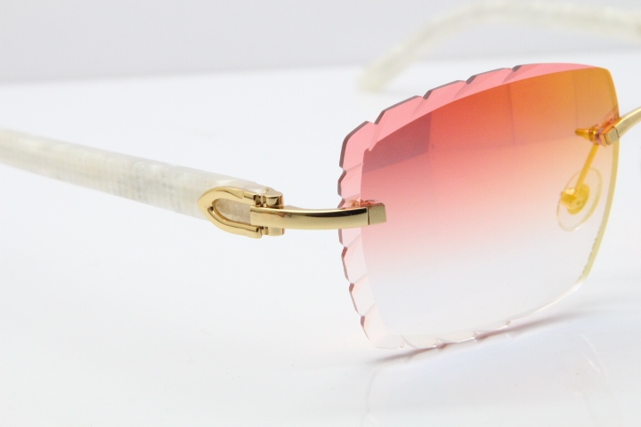 Cartier Rimless 8300816 Marble White Aztec Sunglasses In Gold Red Mirror Lens