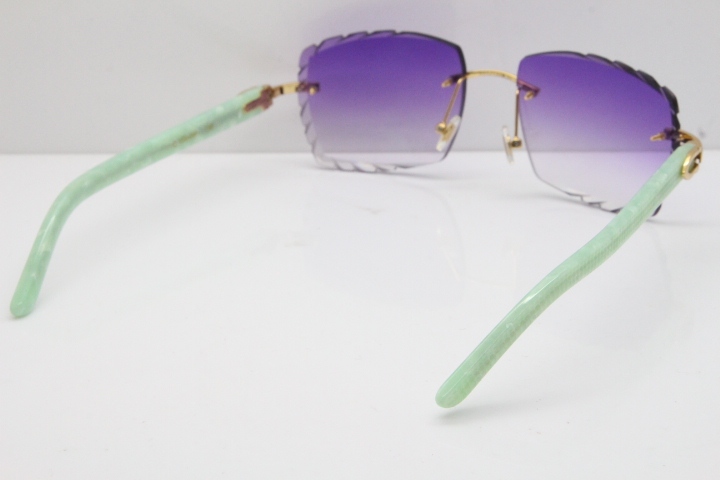 Cartier Rimless 8300816 Marble Green Actec Sunglasses In Gold Purple Lens