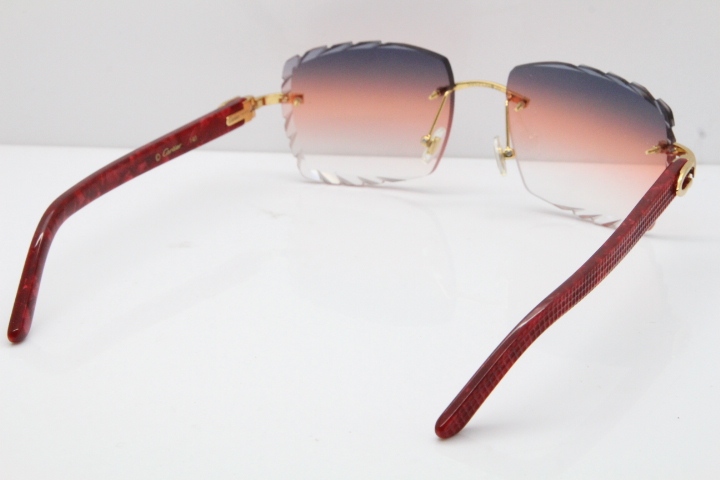 Cartier Rimless 8300816 Marble Red Aztec Sunglasses In Gold Purple Mix Orange White Lens