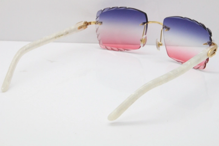 Cartier Rimless 8300816 Marble White Aztec Sunglasses In Gold Blue Mix White Pink Lens