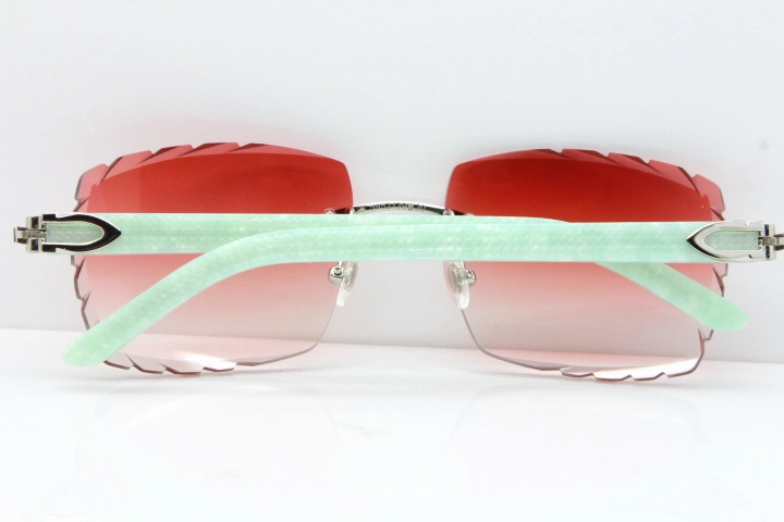 Cartier Rimless 8300816 Marble Green Aztec Sunglasses In Silver Red Lens