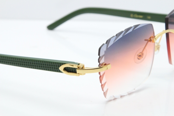 Cartier Rimless 8300816 Green Aztec Sunglasses In Gold Purple Mix Orange White Lens