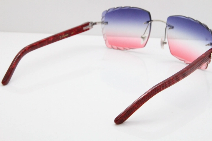 Cartier Rimless 8300816 Marble Red Aztec Sunglasses In Gold Blue Mix White Pink Lens