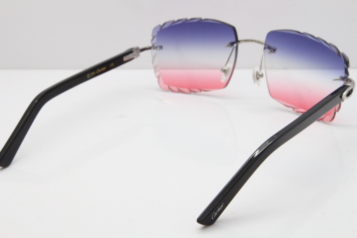 Cartier Rimless 8300816 Black Aztec Sunglasses In Silver Blue Mix White Pink Lens