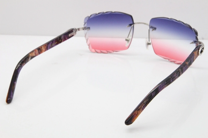 Cartier Rimless 8300816 Marble Purple Aztec Sunglasses In Gold Blue Mix White Pink Lens