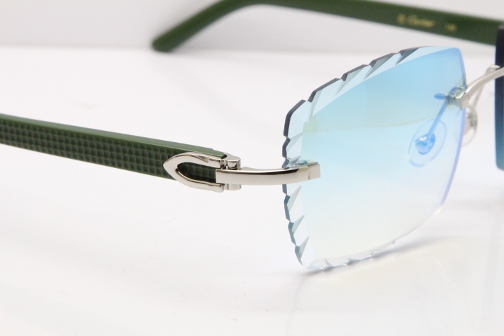 Cartier Rimless 8300816 Green Aztec Sunglasses In Gold Blue Mirror Lens