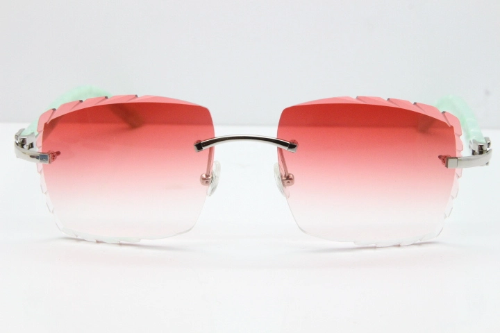 Cartier Rimless 8300816 Marble Green Aztec Sunglasses In Silver Red Lens