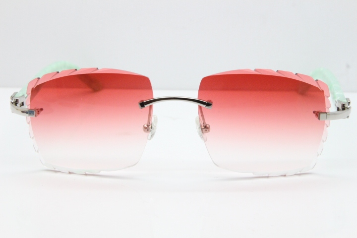 Cartier Rimless 8300816 Marble Green Aztec Sunglasses In Silver Red Lens