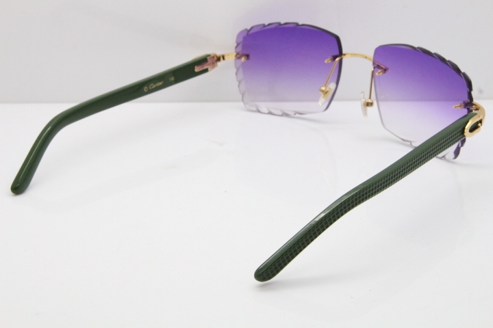 Cartier Rimless 8300816 Green Aztec Sunglasses In Gold Purple Lens