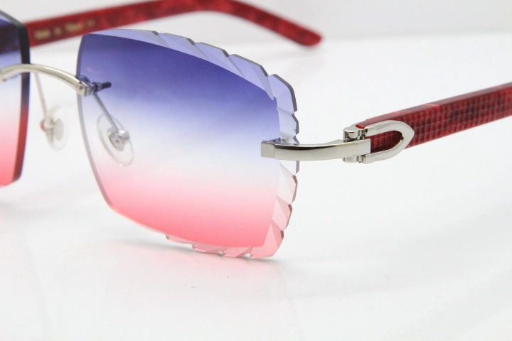 Cartier Rimless 8300816 Marble Red Aztec Sunglasses In Gold Blue Mix White Pink Lens