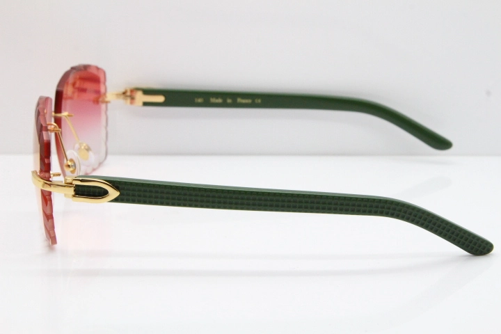 Cartier Rimless 8300816 Green Aztec Sunglasses In Gold Red Mirror Lens