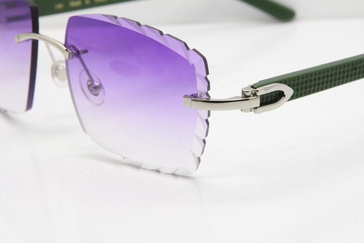 Cartier Rimless 8300816 Green Aztec Sunglasses In Gold Purple Lens