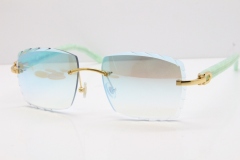 Cartier Rimless 8300816 Marble Green Aztec Sunglasses In Gold Blue Mirror Lens