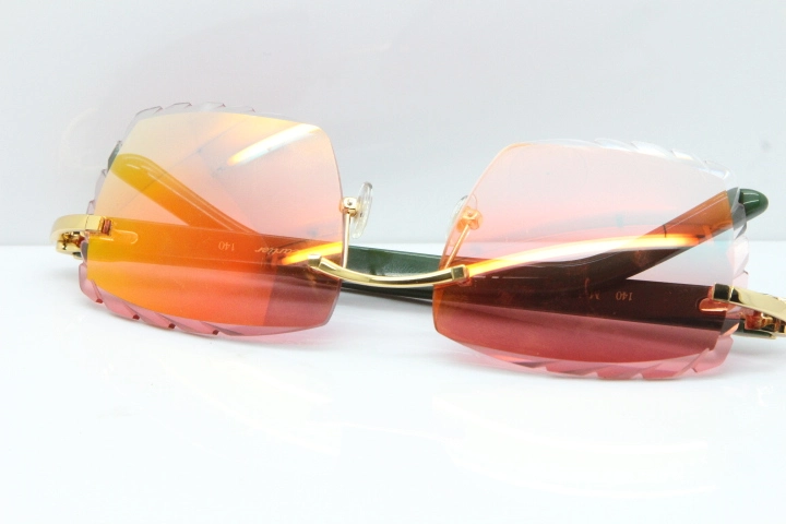 Cartier Rimless 8300816 Green Aztec Sunglasses In Gold Red Mirror Lens