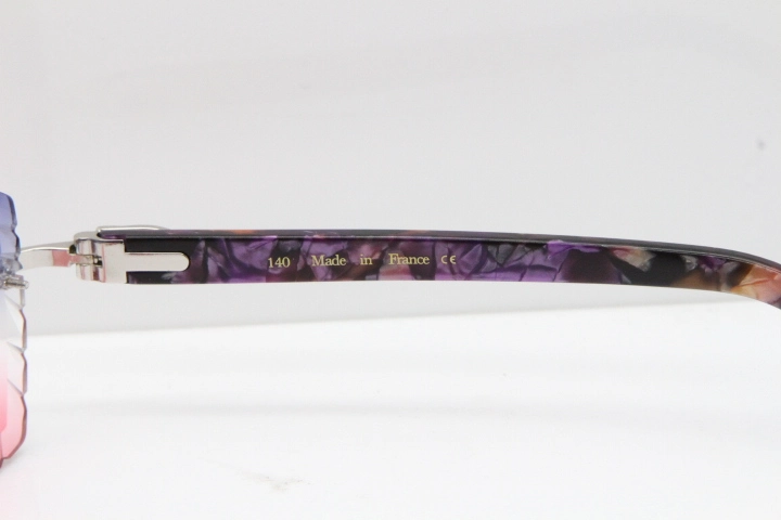 Cartier Rimless 8300816 Marble Purple Aztec Sunglasses In Gold Blue Mix White Pink Lens