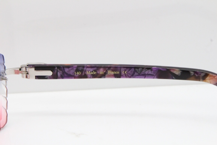 Cartier Rimless 8300816 Marble Purple Aztec Sunglasses In Gold Blue Mix White Pink Lens