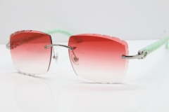 Cartier Rimless 8300816 Marble Green Aztec Sunglasses In Silver Red Lens