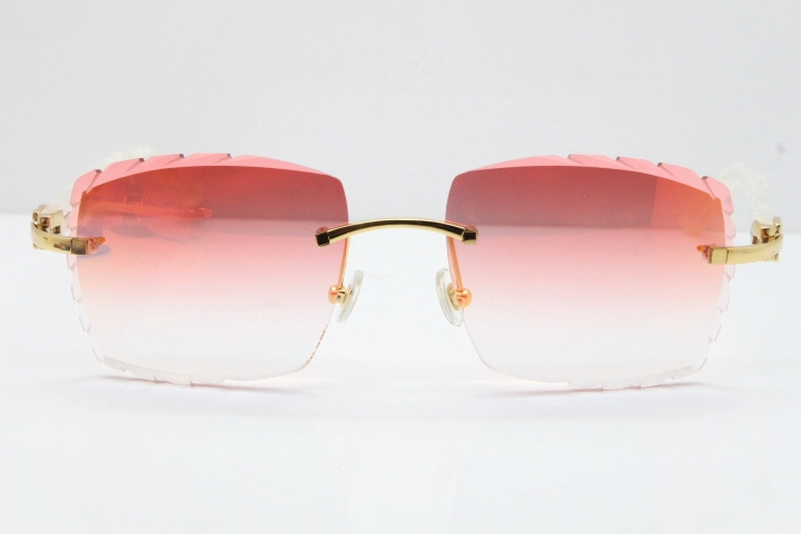 Cartier Rimless 8300816 Marble White Aztec Sunglasses In Gold Red Mirror Lens