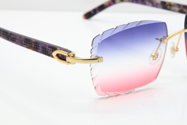 Cartier Rimless 8300816 Marble Purple Aztec Sunglasses In Gold Blue Mix White Pink Lens