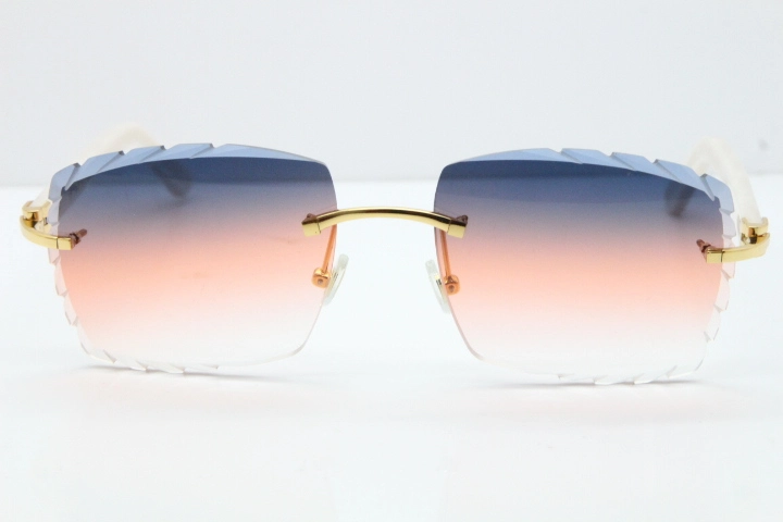 Cartier Rimless 8300816 Marble White Aztec Sunglasses In Gold Purple Mix Orange White Lens