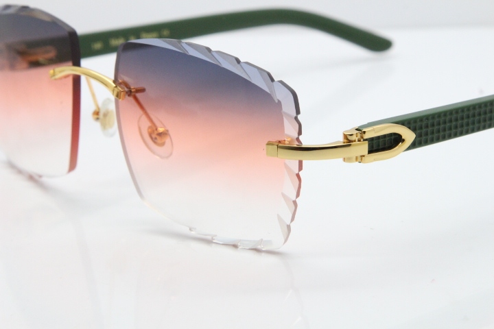 Cartier Rimless 8300816 Green Aztec Sunglasses In Gold Purple Mix Orange White Lens