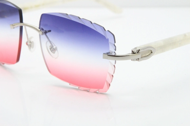 Cartier Rimless 8300816 Marble White Aztec Sunglasses In Gold Blue Mix White Pink Lens