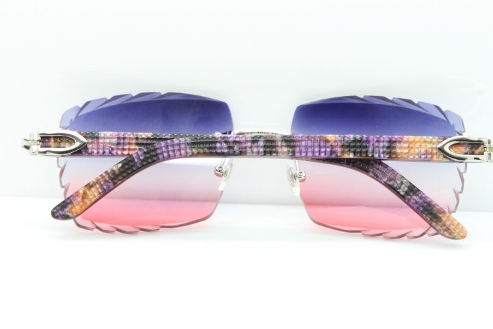 Cartier Rimless 8300816 Marble Purple Aztec Sunglasses In Gold Blue Mix White Pink Lens