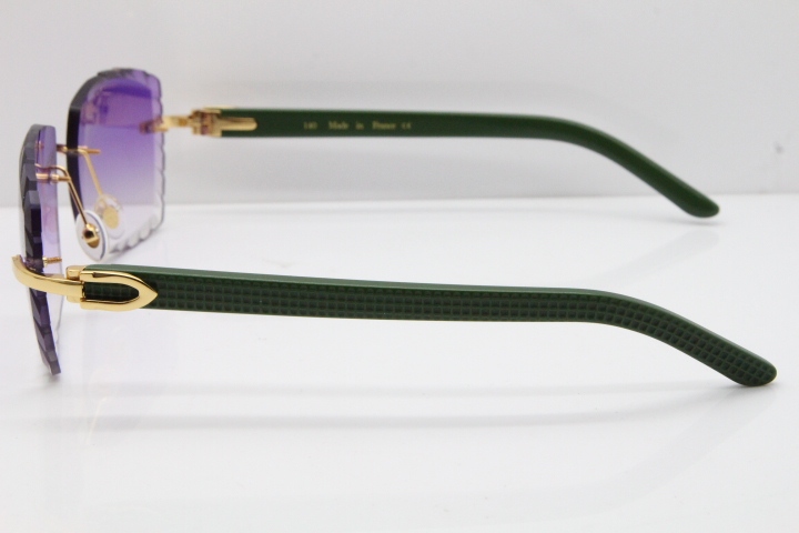 Cartier Rimless 8300816 Green Aztec Sunglasses In Gold Purple Lens