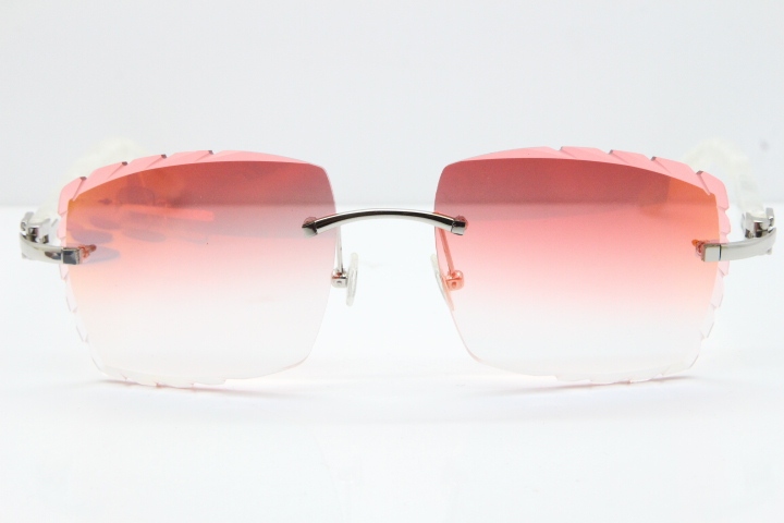 Cartier Rimless 8300816 Marble White Aztec Sunglasses In Gold Red Mirror Lens