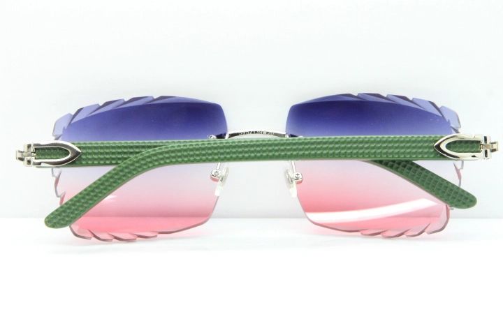 Cartier Rimless 8300816 Green Aztec Sunglasses In Gold Blue Mix White Pink Lens