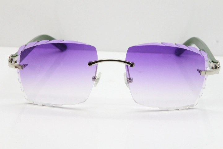 Cartier Rimless 8300816 Green Aztec Sunglasses In Gold Purple Lens