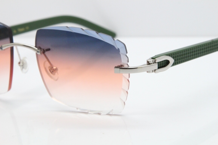 Cartier Rimless 8300816 Green Aztec Sunglasses In Silver Purple Mix Orange White Lens