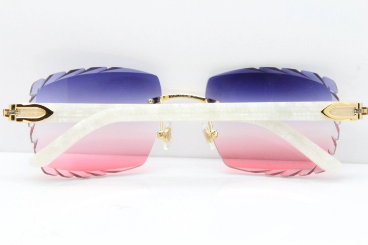 Cartier Rimless 8300816 Marble White Aztec Sunglasses In Gold Blue Mix White Pink Lens