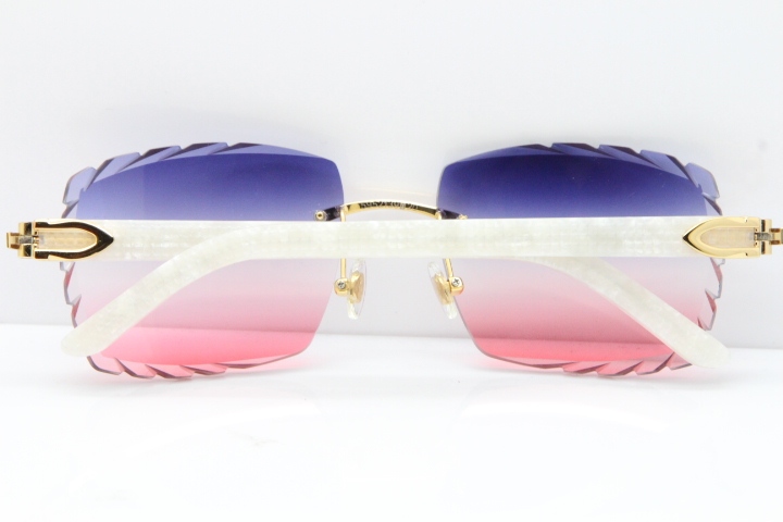 Cartier Rimless 8300816 Marble White Aztec Sunglasses In Gold Blue Mix White Pink Lens