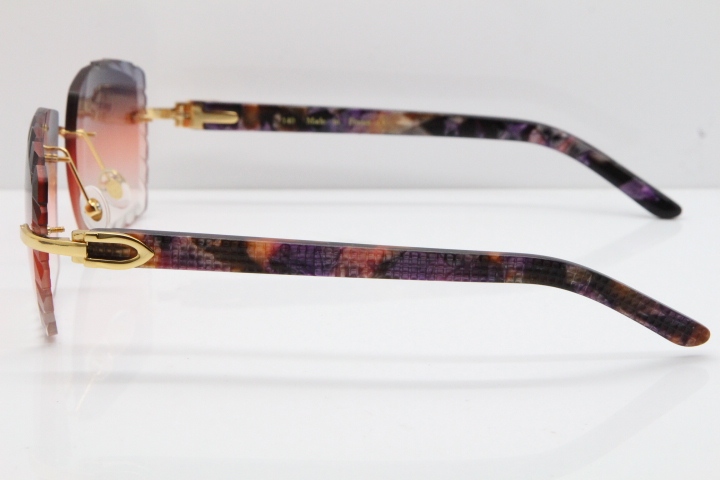 Cartier Rimless 8300816 Marble Purple Aztec Sunglasses In Gold Purple Mix Orange White Lens