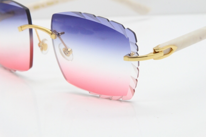 Cartier Rimless 8300816 Marble White Aztec Sunglasses In Gold Blue Mix White Pink Mirror Lens