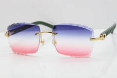 Cartier Rimless 8300816 Green Aztec Sunglasses In Gold Blue Mix White Pink Lens