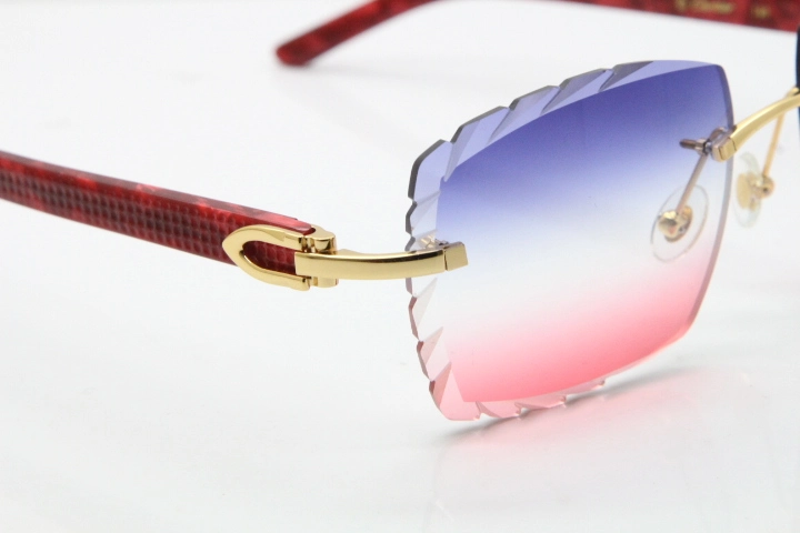 Cartier Rimless 8300816 Marble Red Aztec Sunglasses In Gold Blue Mix White Pink Lens