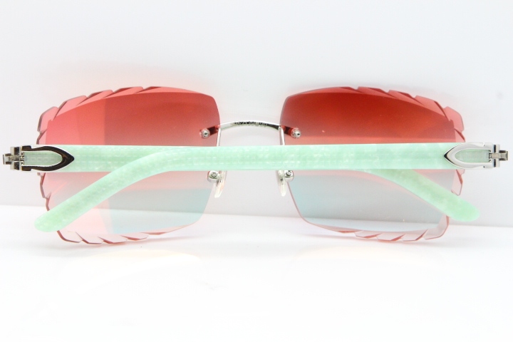 Cartier Rimless 8300816 Marble Green Aztec Sunglasses In Gold Red Mirror Lens